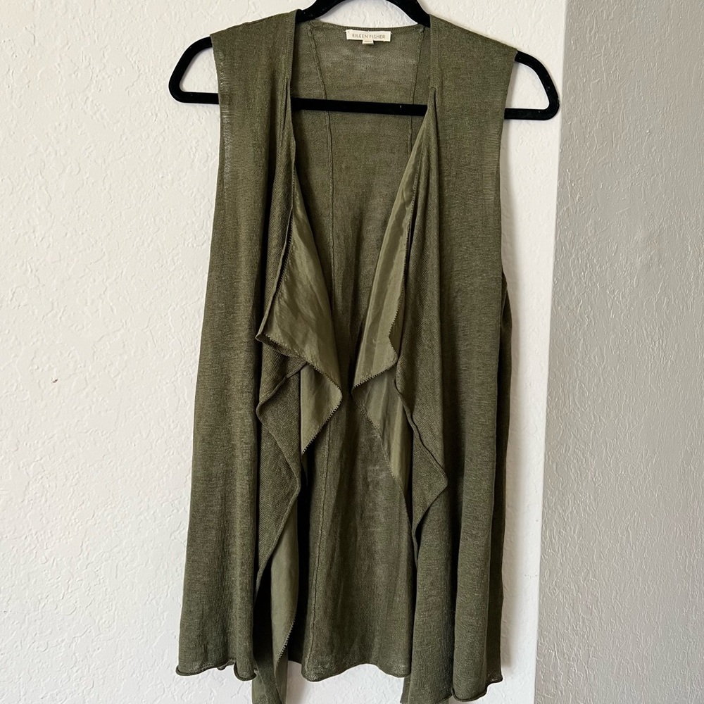 Eileen Fisher Linen Silk Open Vest Size Size S Drape Open